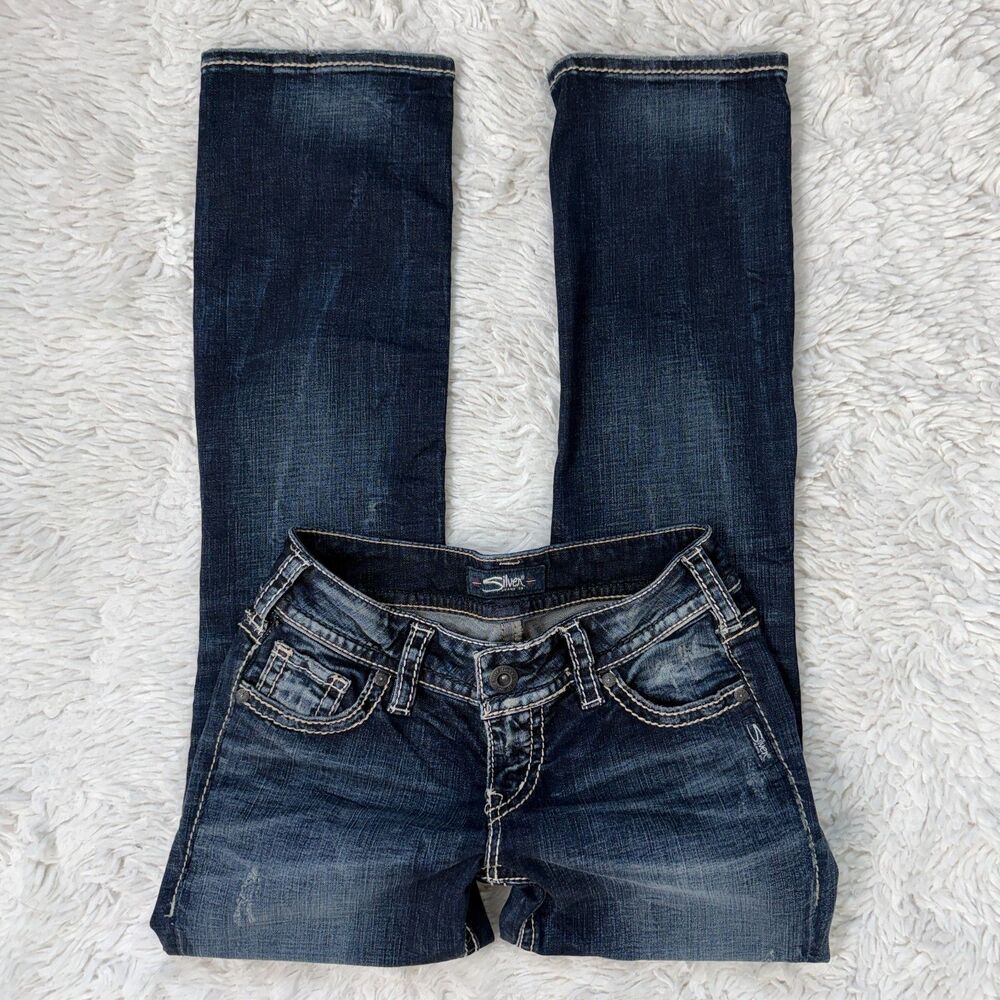 Silver Jeans Y2K 2000s White Stitching Detailing Straight Leg Low-Rise Size 26"